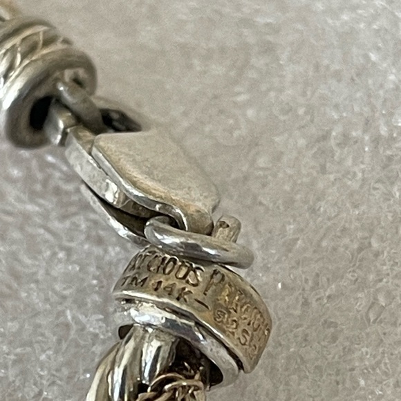 Vintage heavy Sterling Silver rope bracelet with 14k gold chain overlay. Mkd - Picture 6 of 6